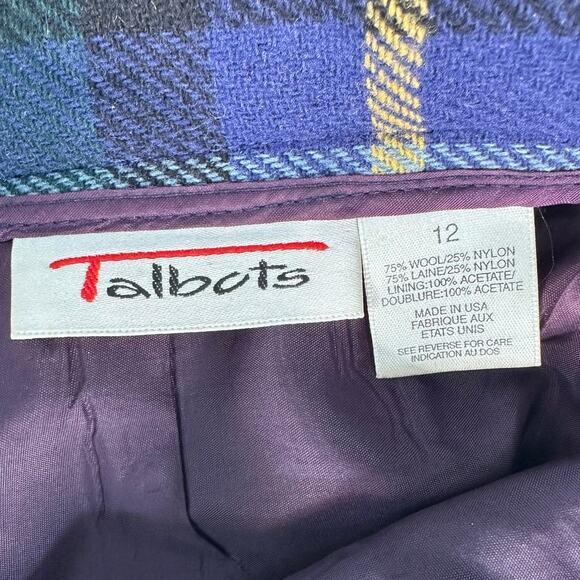 Talbots Women's sz 12 High Waisted Plaid Blue Green Yellow Skirt School Girl - Picture 11 of 12